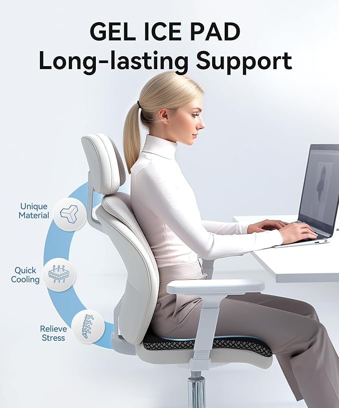 Gel Seat Cushion,Cool Chair Cushion for Office Chairs,Driving Car Seat Cushion Breathable,Wheelchair Cushions for Pressure Relief,Back Pain for Seat Cushion,Chair Pad with No-Slip Cover