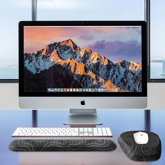 Mouse Pad with Wrist Rest, Comfortable Memory Foam Wrist Rest for Computer Keyboard, Ergonomic Mouse Pad Set for Easy Typing & Pain Relief for Office & Home Topographic