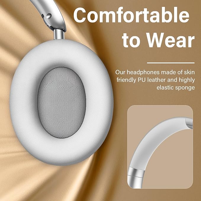 Y05 Bluetooth Headphones Wireless Over Ear with Microphone 48 Hours Playtime, High Sound Quality Foldable Soft Earpads Earphones for Travel - Silver