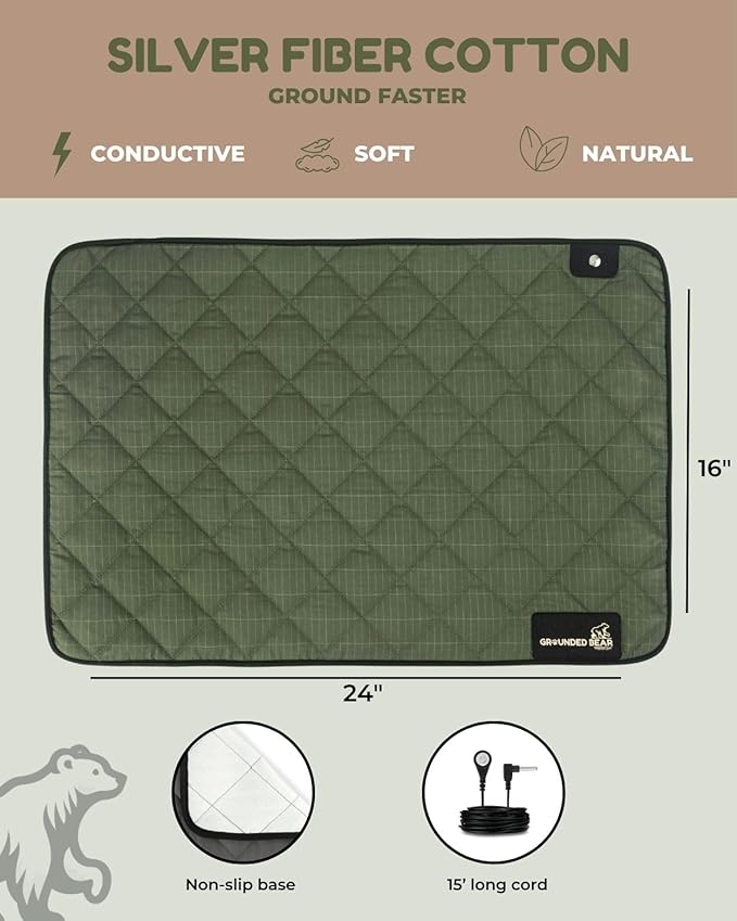 Premium Grounding Mat for Feet, Soft Cotton & Silver Fiber, Comfort for Sleep & Wellness, Grounding Pad for Anti-Aging & Inflammation, Grounding Mat for Bed and Desk (24x16 Inches)