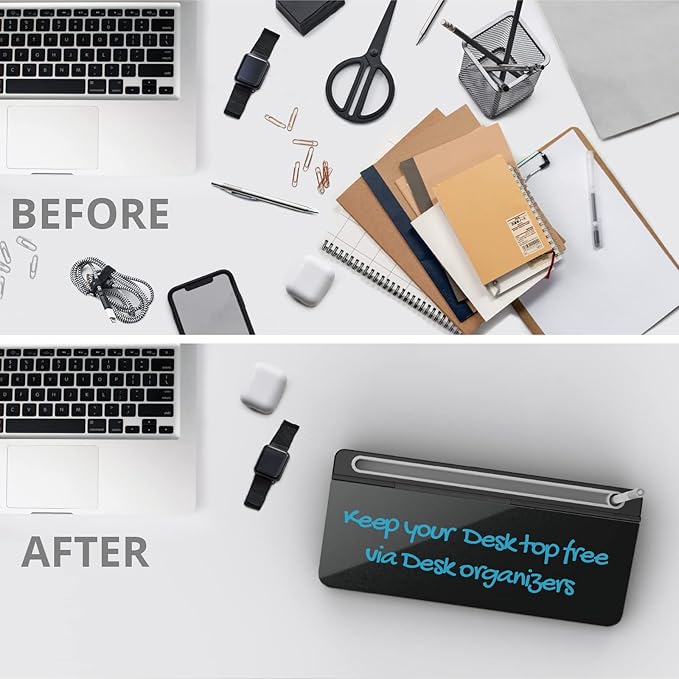 Audio-Visual Direct - Glass Desktop Computer Keyboard Whiteboard Notepad Set, Black (Includes Neon Marker, Eraser & Sticky Notes)