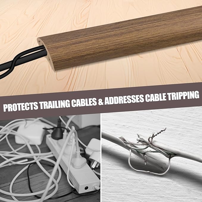 Floor Cord Cover Cable Cavity Self Adhesive Cord Hider Floor 10FT Floor Cable Management Power Cord Protector Floor Electric Cord Covers for Offices, Gym, Exhibitions (Misty Brown Wood, 1.18" x 20')