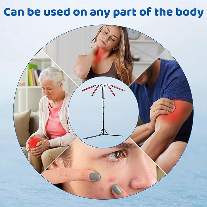 Red & Blue Light Therapy Lamp with 180 LEDs, 3-in-1 Chip, 415nm, 660nm, 850nm for Face & Body