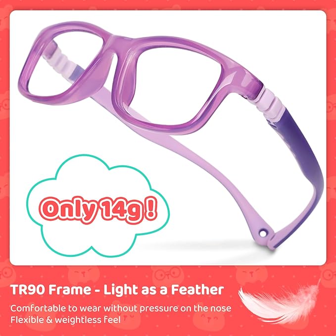 BiBiBear Toddler/Kids/Teens Glasses - Unbreakable TR90 Frame, 180° Flexible, Lightweight & Safe Glasses for Kids Age 2-15
