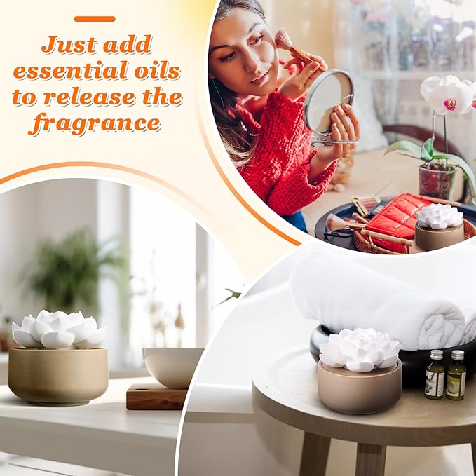 Honeydak 2 Pcs Flower Essential Oil Diffuser Stone White Ceramic Porcelain Passive Oil Diffuser Improves Sleep and Relieves Stress Non-Electric Handmade Decorative Tabletops for Desk (Fresh Syle)