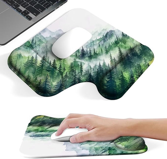 Ergonomic Mouse Pad with Gel Wrist Rest (1"& 1.2" Dual Height) - Mouse Pads Compact Mousepad Desk Mat Office, Gaming & Carpal Tunnel Relief | Non-Slip Rubber Base Misty Forest