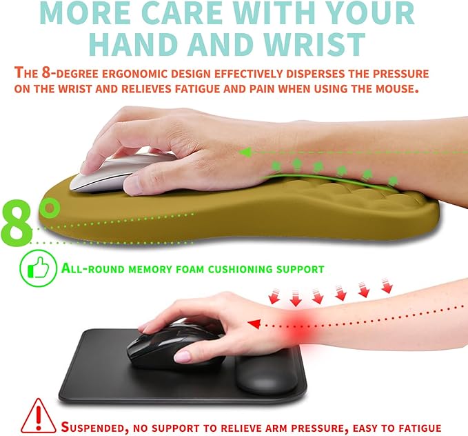 Ergonomic Mouse Pad Wrist Support with Memory Foam Massage Bulge, Carpal Tunnel Pain Relief Mousepad Wrist Rest for Mouse(12x8 inch, Turquoise)