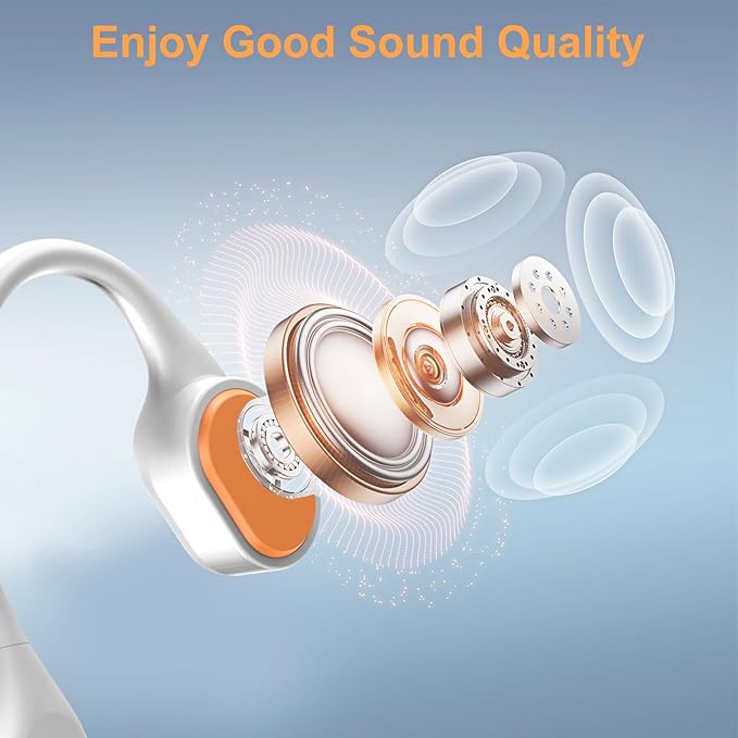 Bone Conduction Bluetooth Headphones-SurfAudio, IP68 Waterproof Swimming Headphones with 32GB MP3 Player, Lightweight Open Ear Design for Swimming/Surfing/Marathon/Cycling((Beige Orange)