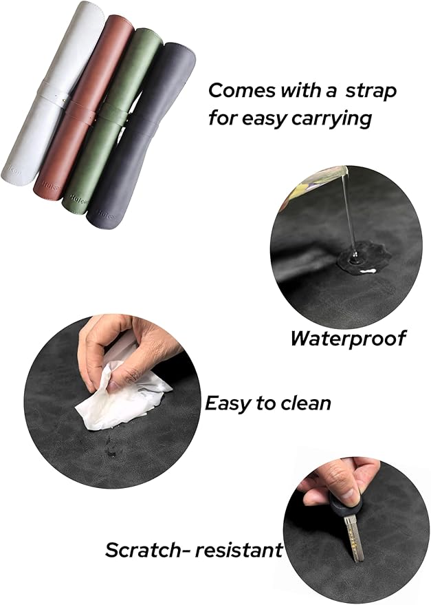 Large Faux Leather Desk Mat 31.5"x15.7" - Non-Slip Waterproof Mouse Pad with Heat-Resistant Surface for Office, Gaming & Home Use(Black)