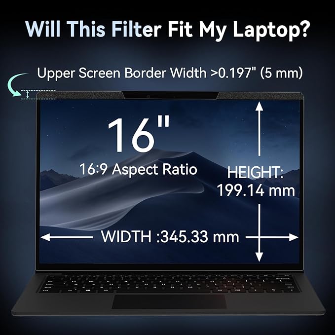 Magnetic 16 Inch Laptop Privacy Screen for 16:9 Computer Monitor, Removable Anti Glare Blue Light Filter Protector, 16 in Privacy Shield Compatible with Lenovo Hp Dell Acer Asus Thinkpad Envy Xps