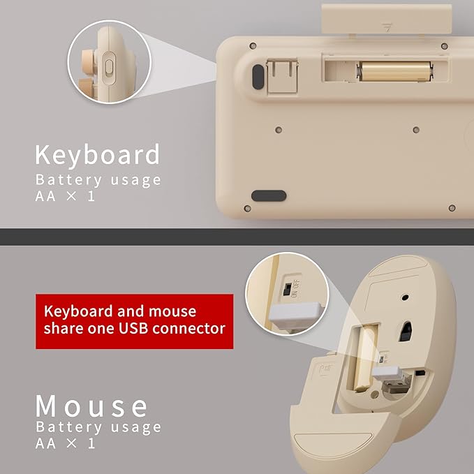 UBOTIE Colorful Computer Wireless Keyboards Mouse Combos, Typewriter Flexible Keys Office Full-Sized Keyboard, 2.4GHz Dropout-Free Connection and Optical Mouse (Milk Tea -Colorful)