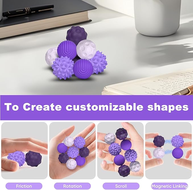8 Pieces Fidget Toys Adults Magnetic Fidget Balls Silicone Magnetic Fidgets Anxiety Relief Items for Anxiety ADHD Portable Desk Toys for Office Travel Home Party Gift Class Prizes(Purple, 8)