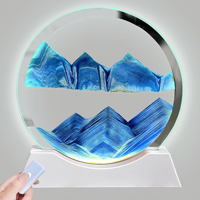 Aoderun 7" Moving Sand Art Liquid Motion with Light 3 Color Changing Moving Sand Art Picture Round Glass 3D Deep Sea Sand Art Sandscapes for Adult Relaxing Toys Desktop Home Office(Blue)