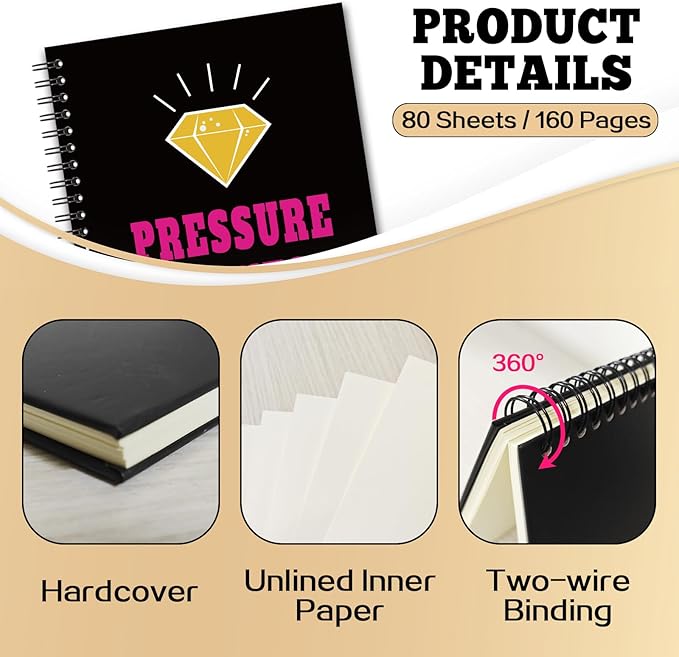 YAZMEEN Inspirational Blank Spiral Notebook（160 Pages） Pressure Makes Diamonds Hardcover Sketchbook Encouragement Notebook Journal Funny Birthday Gifts for Strong Teen Student Colleague Boss Friend