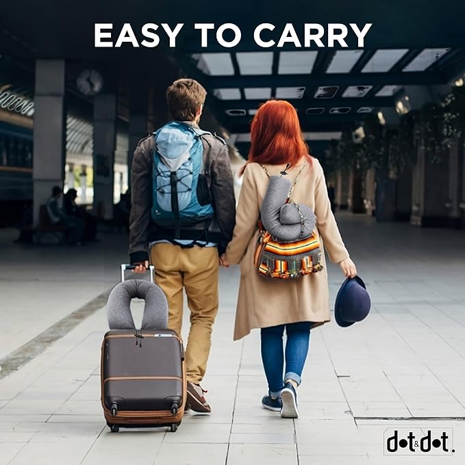 Dot&Dot Twist Memory Foam Travel Pillow for Airplanes - Travel Neck Pillow for Sleeping - Airplane Pillow for Neck Support, Chin, Lumbar and Leg - Adjustable, Bendable Neck Roll Pillow (Gray DBlue AC)