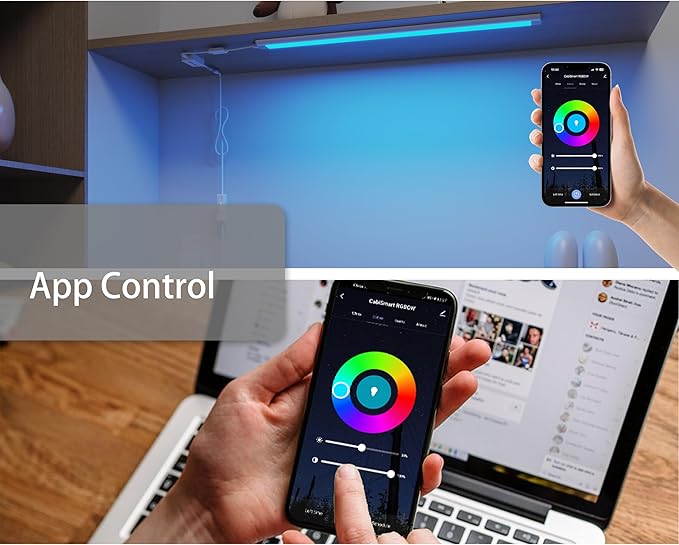 Smart Under Cabinet Lights, LED Light Bar, White & RGB Multi Color Changing Counter Lighting. Alexa Google App Controlled Lamp for Kitchen ,Shelf, Bookcase, above Sink, Desk (1-Bar 20 Inch Kit)