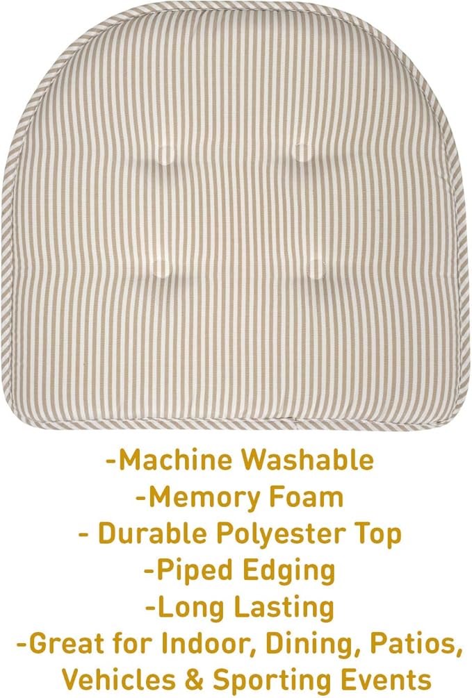 Chair Cushion Memory Foam Pads Tufted Slip Non Skid Rubber Back U-Shaped 17" x 16" Seat Cover, (Pack of 3)