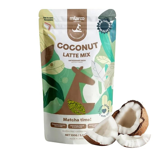 Coconut Matcha Latte 100g | Creamy Japanese Green Tea Powder with Coconut Flavor, Non-Dairy | No Artificial Sweeteners, 5g Sugar, 30mg Caffeine | Perfect for Hot or Cold Lattes | Miaroo