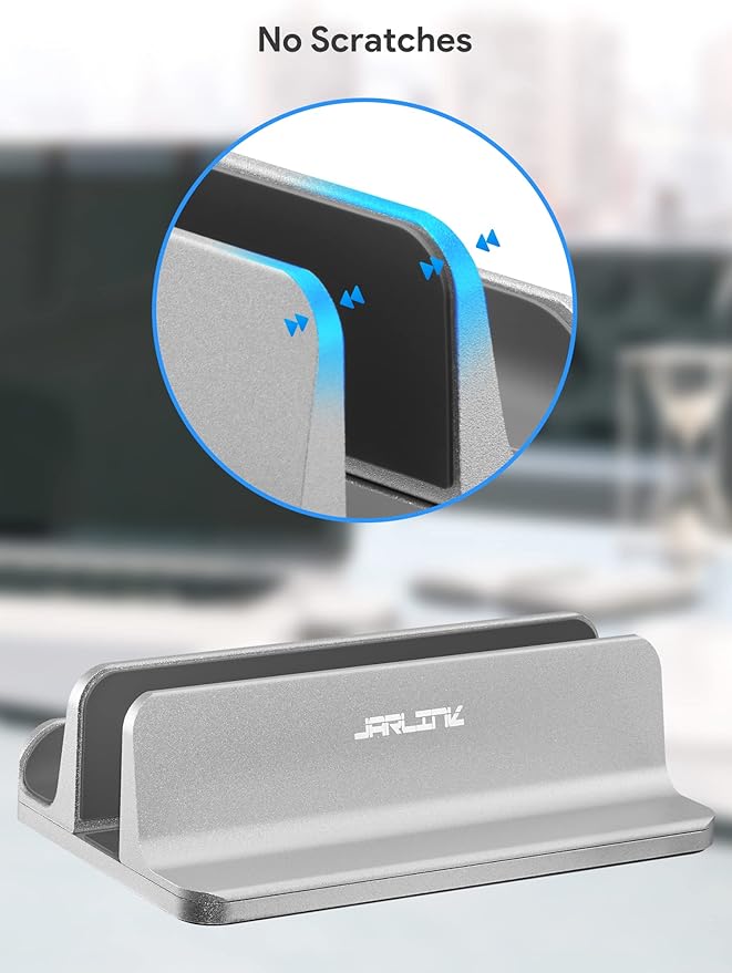 JARLINK 2-in-1 Design Vertical Laptop Stand Holder, Aluminum Laptop Stand for Desk with Adjustable Dock, Space-Saving Organizer Compatible with All MacBook, Samsung, HP, Dell, Chrome Book,Silver