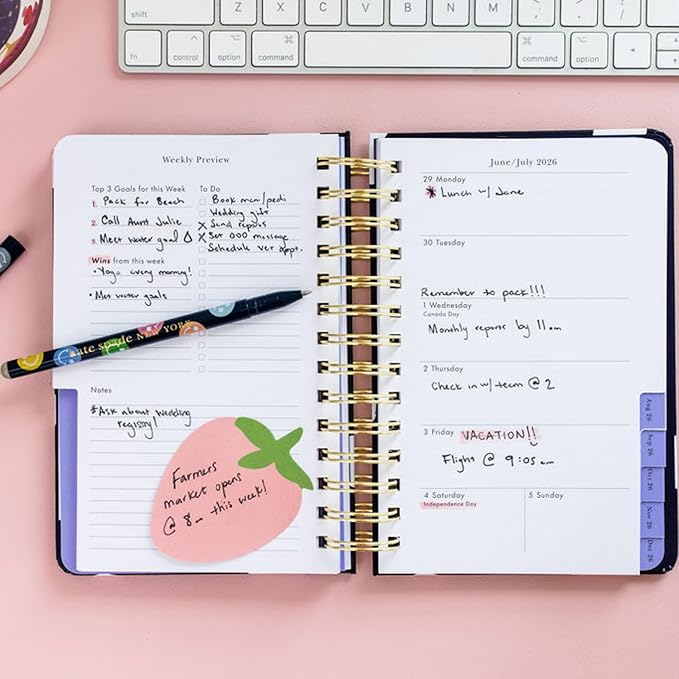 kate spade new york Daily Planner 2025-2026 Medium Agenda August 2025-December 2026, Hardcover Weekly and Monthly Spiral Planner with Stickers (Coastal Garden)