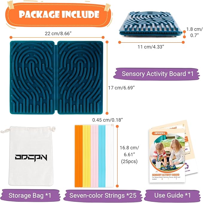 Sensory Activity Board, Four-Sided Silicone Sensory Fidget Toy, Promotes Parent-Child, Suitable for Autism, Calming, ADHD, Great for Children 3+ & Adults, Includes Portable Travel Bag and 25 Strings