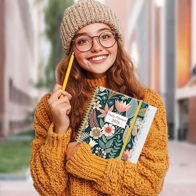 2026 Daily & Monthly Planner - One Page Per Day, Daily Planner from January 2026 - December 2026, Planner 2026 with 12 Monthly Tabs, 8.5" x 11", Flower-A