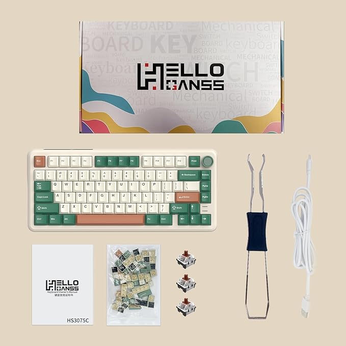 75% Retro Green Wired Hot Swappable Mechanical Keyboard with Metal Knob | Mount Gasket | Programmable RGB Backlit & Adjustable Side Light (KTT Brown Switch)