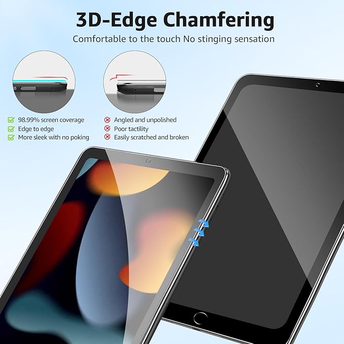 2-Pack Glass Screen Protector for iPad 10.2-in.(9th 8th 7th Gen) Military Shatterproof, 9H+ Hardness, Auto-Alignment Frame, Anti-Fingerprint, HD Clear, Scratch Resistant