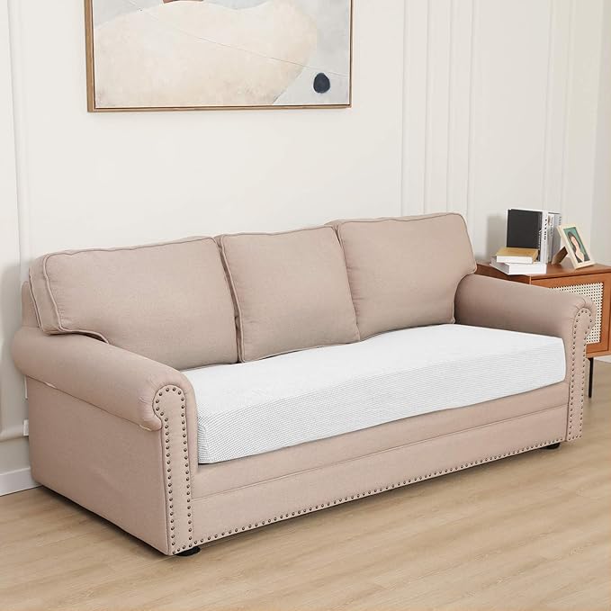 Easy-Going Stretch Cushion CoverSofa Cushion Furniture Protector Sofa Seat Sofa slipcover Sofa Cover Soft Flexibility with Elastic Bottom(Sofa Cushion,Snow White,Large)