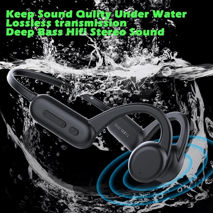 IHAO Swimming Headphones True Bone Conduction Open Ear Headset MP3 Player Built-in 32G Memory IP68 Underwater Waterproof Stereo Bluetooth Earphone for Driving Bicycling Running Skiing-X18 Black