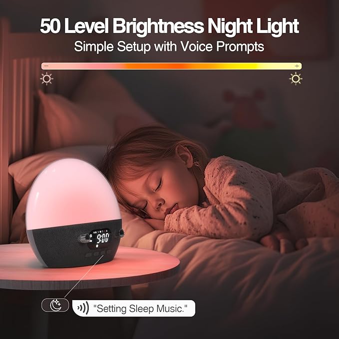MOMILLA Sunrise Alarm Clock with Bluetooth Speaker, White Noise Sound Machine for Sleep, Wake up Light Alarm Clocks for Bedrooms, Heavy Sleeper, Night Lights Sunset Lamp for Kids Adults
