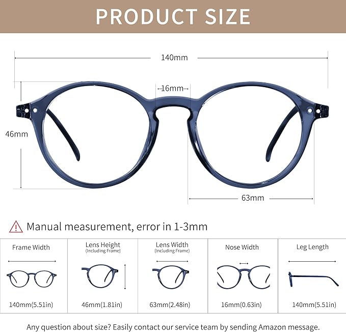 Blue Light Blocking Glasses Round Retro Computer Gaming Glasses Women Men UV Protection AB3303 (Black/Blue)