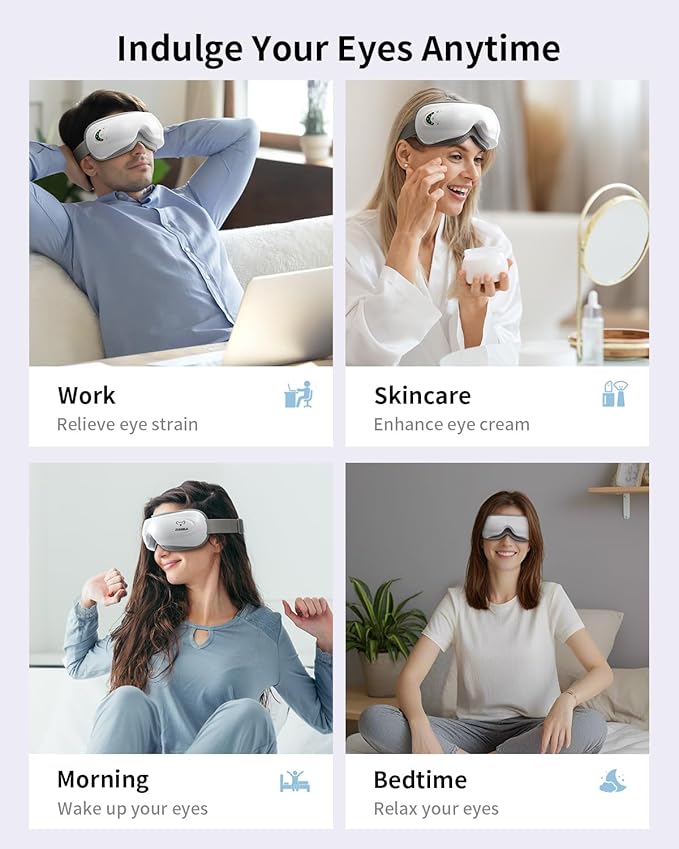 Eye Massager with Heat&Bluetooth Music,Eye Care Device for Migraine,Heated Eye mask for Relaxation,Reduce Strain,Improve Sleep,Ideal Gift for Men/Women,White