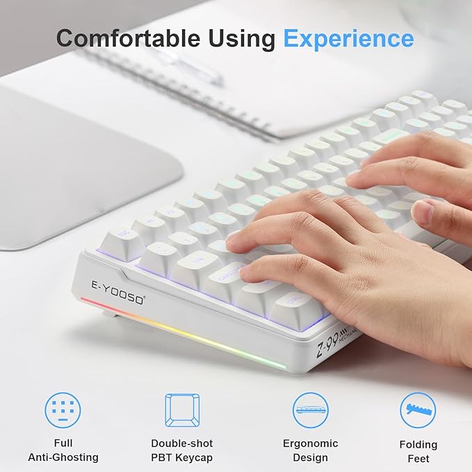 HUO JI E-Yooso Creamy Mechanical Keyboard Wired, Hot Swappable, Pre-lubed Linear Switches, Gasket Structure with Sound Dampening Foam, RGB Backlit, 99 Keys Custom Gaming Keyboard for PC/Mac,White