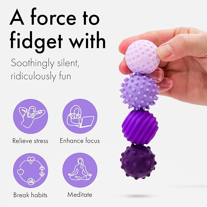 ONO Signets – Silicone Magnetic Balls with Textured Dimples, Bumps, and Waves | Fun to Play with Fidget Toy for Adults | Help Relieve Stress, Anxiety, Tension (Lavender, Set of 4)