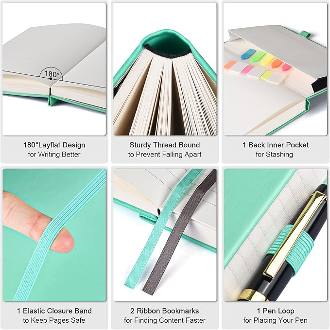 5 Pack College Ruled Notebook, 312 Numbered Pages Thick Notebooks Bulk, 100gsm No Bleed Paper Hardcover Leather Journal, Lined Journal Notebook Set for Women Men School Office, A5, Multicolor