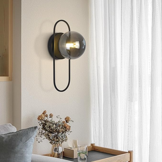 Smoked Glass Wall Sconces Black Bathroom Vanity Light Fixture Vintage Flush Mount Wall Sconce Lighting Mid Century Modern Hallway Sconce Farmhouse Globe Wall Light