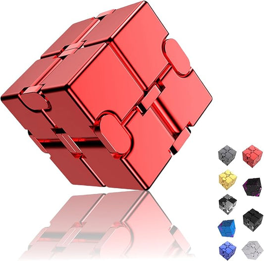 Aluminum Alloy Anti-Stress and Anxiety Finger Flip Cube for Adults, Men, and Women, Ideal Desk Toy for Work or Home - Infinity Cube Desk Toy (Red)