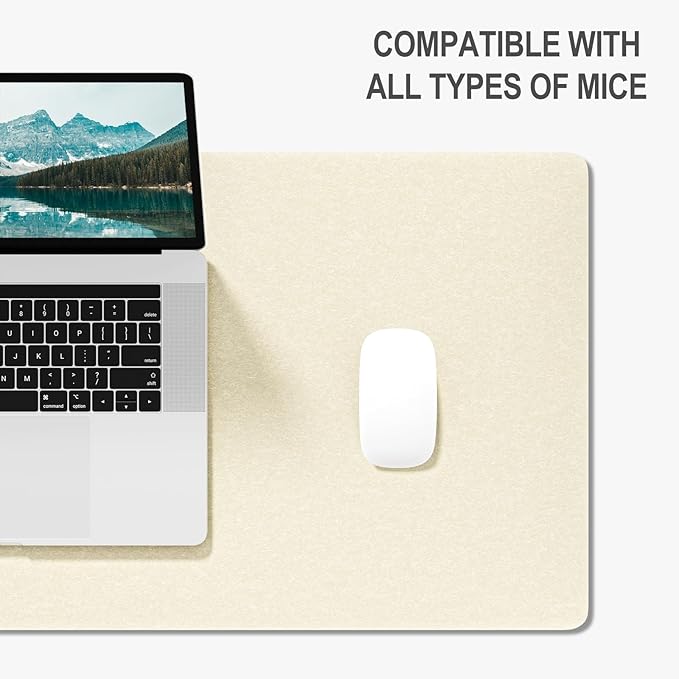 Auhoahsil Felt Desk Mat, Minimalist Large Mouse Pad XXL 35.5 x 15.7 in, Desk Matt for Desktop, Keyboard, Laptop, Computer, Office, Work from Home, Gaming, Beige