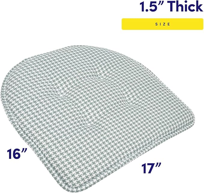 Sweet Home Collection Chair Cushion Memory Foam Pads Tufted Slip Non Skid Rubber Back U-Shaped 17" x 16" Seat Cover, 2 Count (Pack of 1), Houndsooth Pistachio