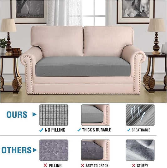 H.VERSAILTEX Super Stretch Individual Seat Cushion Covers Sofa Covers Couch Cushion Covers Slipcover Sets Thick Jacquard Textured Twill Fabric (1 Piece Loveseat Cushion Cover, Dove)