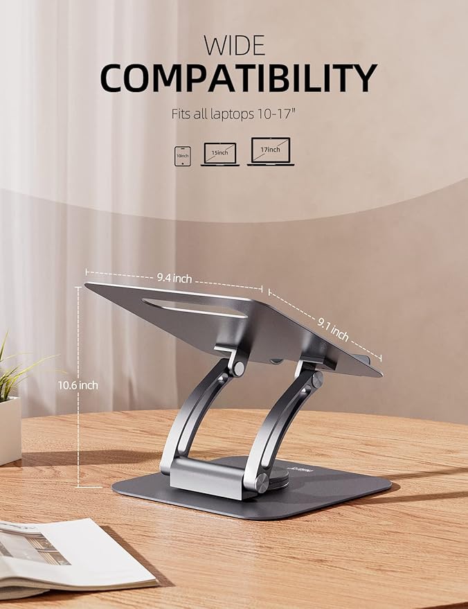 Nulaxy 360° Rotating Laptop Stand for Desk, Ergonomic Notebook Riser with Adjustable Swivel Base Foldable Computer Holder Portable Office Accessories Compatible with All 10-17" Laptops