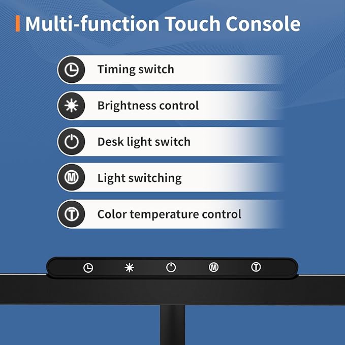 Desk Lamp, 3 Colors Stepless Dimming LED Desk Lamps for Home Office Adjustable Memory Desk Light with Clamp Touch Control Office Lamp Eye Caring Computer Light for Working Sewing(Black)