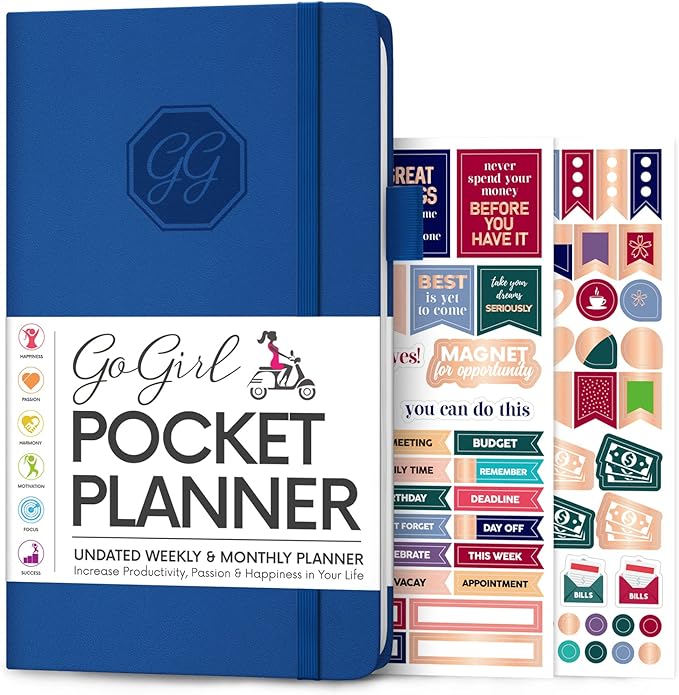 GoGirl Planner and Organizer for Women – Pocket Weekly Planner, Goals Journal & Agenda for Time Management & Productivity. Undated (Royal Blue)