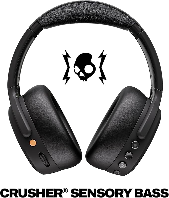 Skullcandy Crusher ANC 2 Over-Ear Noise Canceling Wireless Headphones with Sensory Bass and Charging Cable, 50 Hr Battery, Skull-iQ, Alexa Enabled, Microphone, Works with Bluetooth Devices - Black