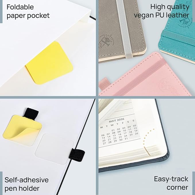 POPRUN Monthly Planner 2026-2027 (Medium- 6.5'' x 8.5'' Soft Cover), 18-Month Calendar Book (Jan.2026 - Jun. 2027), Calendar Planner with Monthly Tabs & Pocket, 100 GSM Paper - Grey