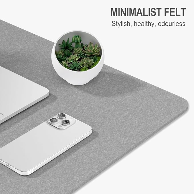 Auhoahsil Felt Desk Mat, Minimalist Large Mouse Pad XL 31.5 x 11.8 in, Desk Matt for Desktop, Keyboard, Laptop, Computer, Office, Work from Home, Gaming, Light Gray