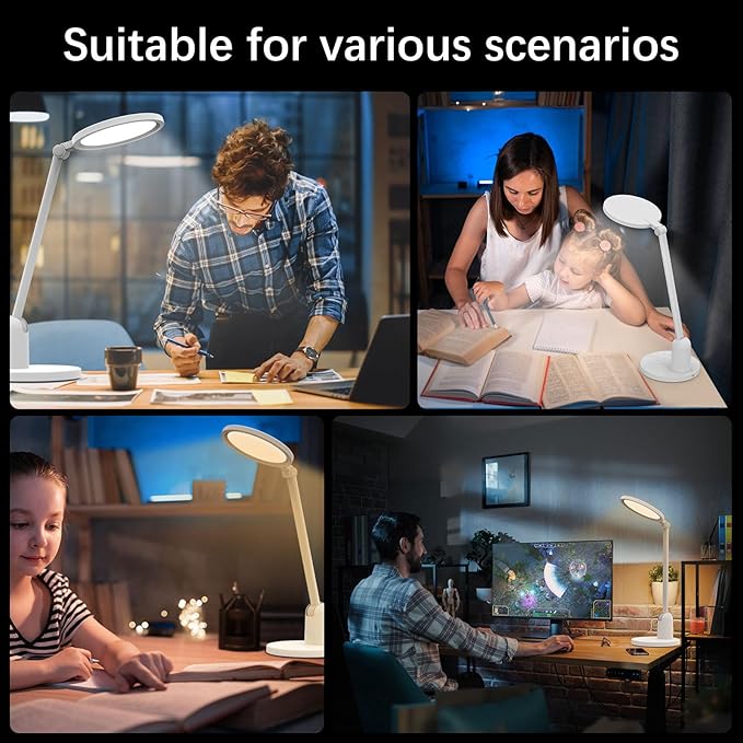 Desk Lamps for Home Office with Stable Base, 1000LM Ultra Bright Eye-Caring Desk Light, 3000K-6000K Dimmable Table Lamp with Stepless Dimming & Timing Function for Work, Reading, Bedroom, Bedside