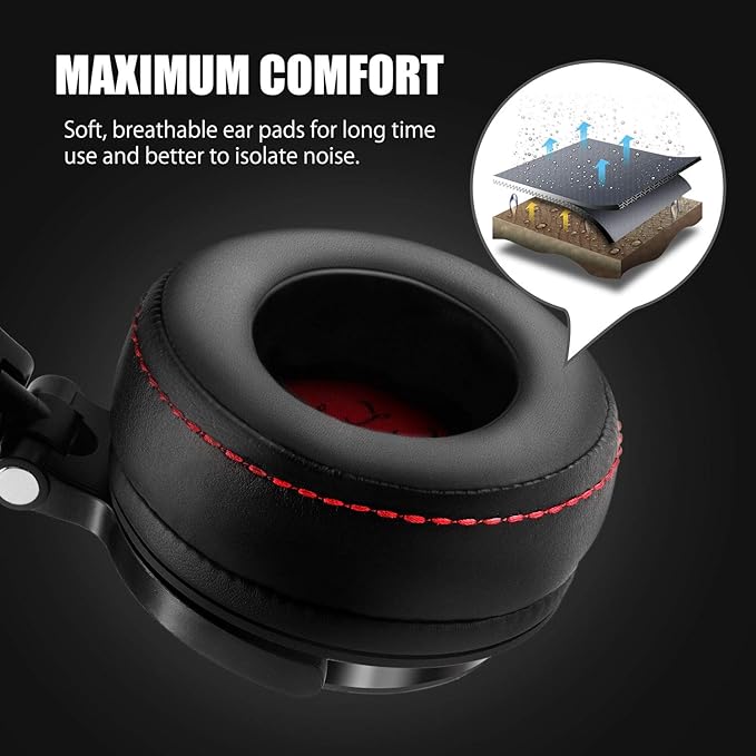 OneOdio Hi-Res Over Ear Headphones for Studio Monitoring and Mixing, Sound Isolation, Protein Leather Earcups, 50mm Driver Unit, Wired Headphones for AMP Guitar Keyboard (Pro-50 Black)