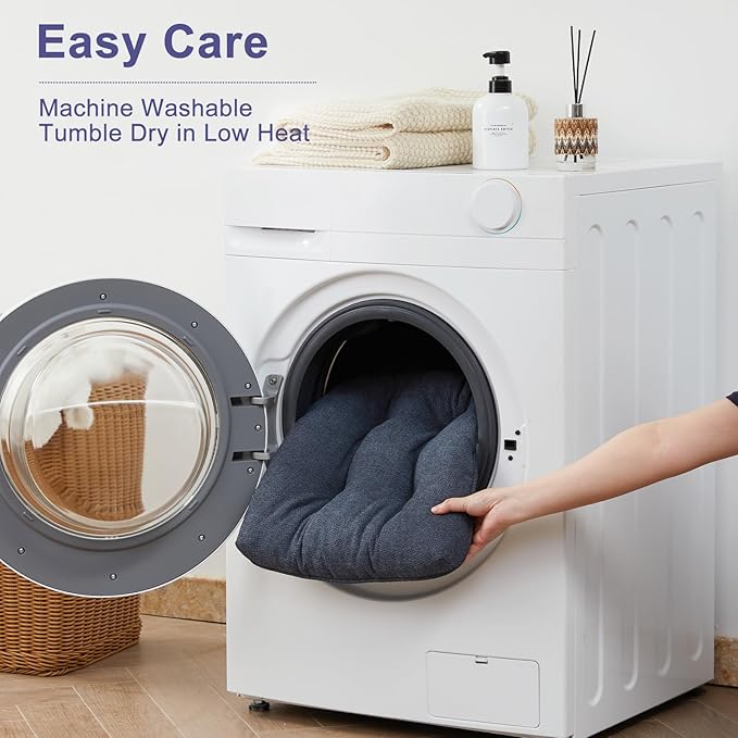 Chair Cushions Set of 4 for Dining Chairs, 16.5"x15.5" Kitchen Chair Pads with Memory Foam, Non-Slip Bottom & Ties, Tufted Indoor Seat Cushions for Home Use – Navy